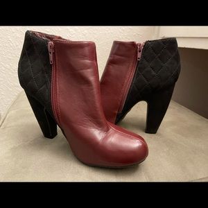 Bamboo Burgandy Quiltied Mozza Bootie velvet/pleather